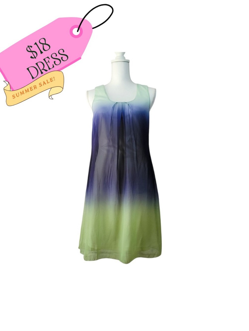 Venus Sleeveless Green & Blue Seafoam Ombre Chiffon Mini Dress